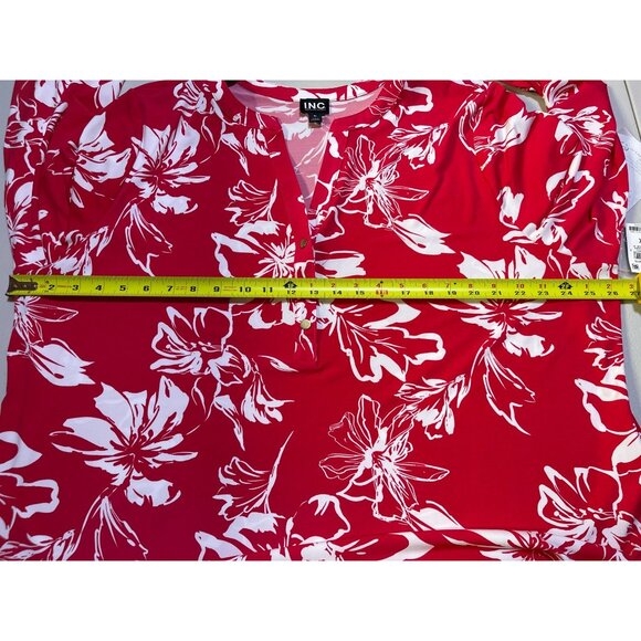 I.N.C. Womens 3X Button Placket Top V-Neck & bright red White Floral Long Sleeve - Picture 5 of 9
